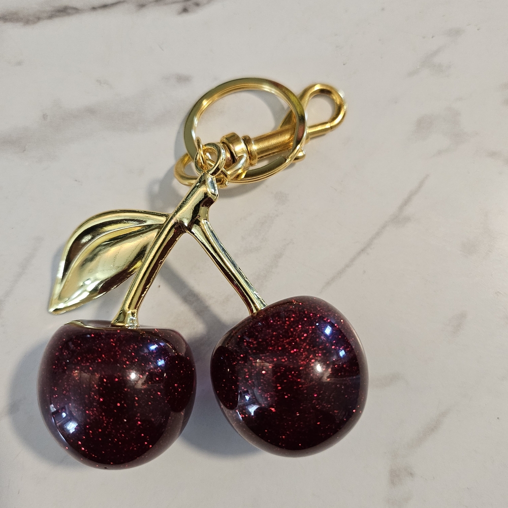 Cherry Keychain with Gold Accents